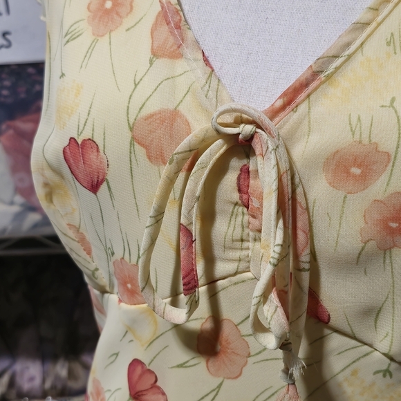 Vintage Fluttersleeved Windsor Spring Yellow Orange Ruffled Tiered Maxi Dress - Picture 6 of 7